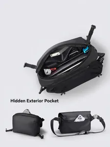 Men's large capacity oxford crossbody bag showing internal storage for electronics