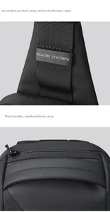 Close-up of durable nylon strap and ergonomic handle on black men's crossbody bag