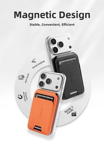 Slim magnetic leather phone wallet and stand with RFID protection for three cards