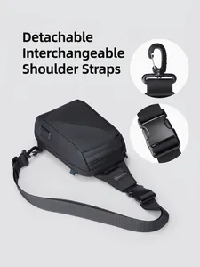 Men's versatile black chest bag with interchangeable straps and USB port features
