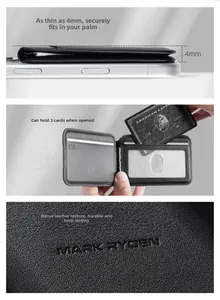 Slim magnetic RFID leather wallet with 4mm thickness and transparent card slots