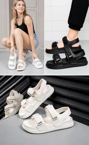 Detail view of woven straps and EVA lightweight sole on casual unisex sport sandals