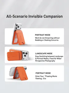 Orange ultra-thin magnetic Magsafe card holder with phone stand for multiple angles