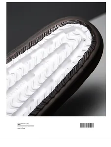 Close-up of anti-slip EVA sole with elastic wave texture and translucent rubber edges