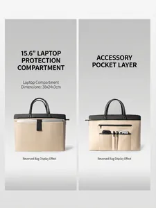 Beige 15.6 inch laptop bag with anti-shock padding and organized accessory pockets
