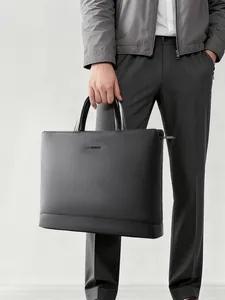 Slim 15.6 inch black business laptop briefcase with leather base and metal logo
