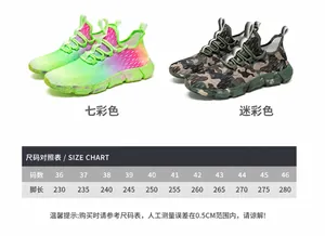 Guide des tailles pour baskets en maille dégradée avec pointures de 36 à 46 et mesures