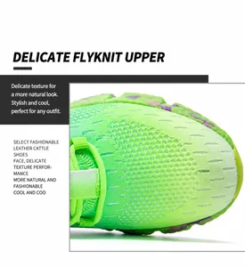 Gros plan sur des baskets vert fluo en maille flyknit respirante avec texture de filet