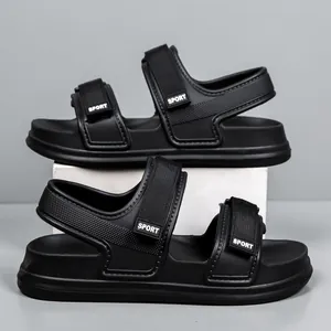 Men's and women's black open-toe sports sandals with EVA sole and double velcro straps