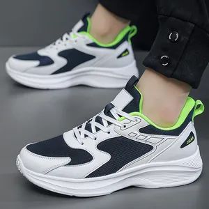 Men Fashion Sport Sneakers Breathable Mesh Synthetic Leather Lightweight Thick Sole Casual Walking Running Shoes Men