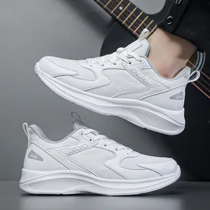 White breathable mesh men's sports sneakers with thick wavy soles and side JGAK logo