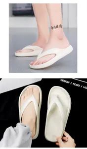 Detail view of thick-soled EVA flip flops showing ergonomic Y-strap and anti-slip texture