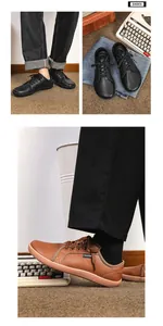 Dettaglio della trama in pelle e del design stringato delle scarpe a piedi nudi marroni