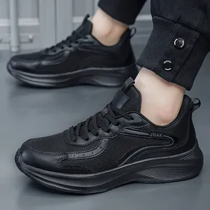 Zapatillas de running negras para hombre de malla transpirable con suela antideslizante