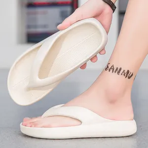 Minimalist beige EVA thick sole flip flops for men with cushioned comfort design