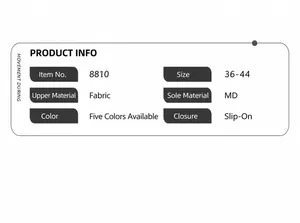 Detailed size chart and specifications for knit loafers with MD sole and 36-44 range