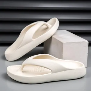 Thick-soled cream white EVA flip flops for men with comfortable cushioned design