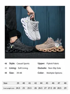 Tableau des tailles pour baskets homme en maille, pointures 39 à 48 avec longueur du pied