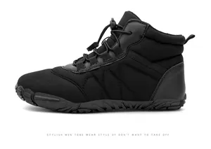 Side view of black waterproof winter snow boots with quick-lace system and anti-slip sole