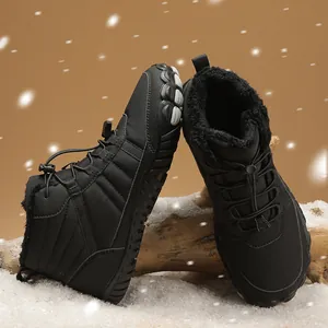 Detail of waterproof snow boot featuring warm plush lining and toggle lacing system