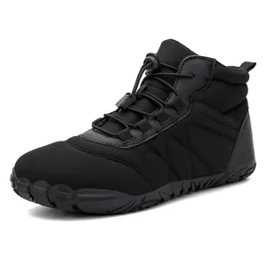 Waterproof high-top barefoot snow boots in black with durable non-slip rubber sole