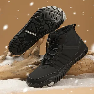 Detail of waterproof winter boot featuring thick fleece lining and drawstring buckle system