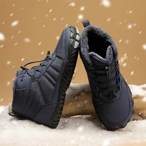Detail of waterproof winter snow boots featuring warm fleece lining and non-slip rubber soles
