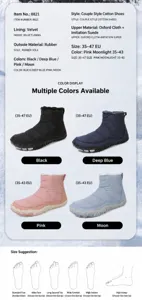 Detailed size guide and four-color display of waterproof warm fleece-lined winter snow boots