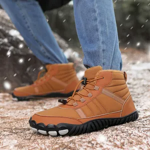 Detail of waterproof snow boots with thick faux fur lining and anti-slip rubber outsole