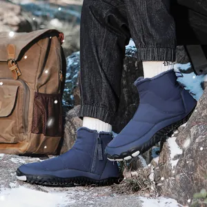 Waterproof navy winter boots for couples with warm faux fur lining and side zipper