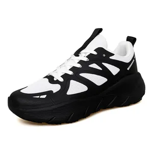 Sneakers panda bianche e nere con ammortizzazione spessa e mesh traspirante