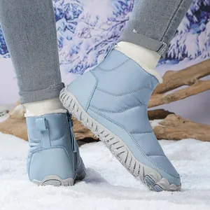 Waterproof light blue snow boots with warm faux fur lining and non-slip rubber sole