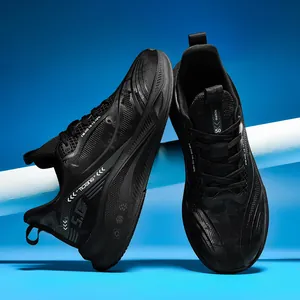 Baskets de course en cuir noir pour hommes, grande taille, avec plaque carbone et amorti