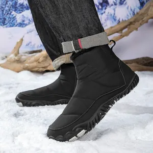 Waterproof black winter snow boots for men with warm fleece lining and anti-slip sole
