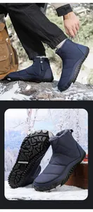 Detail of waterproof winter snow boots featuring anti-slip rubber soles and side zippers
