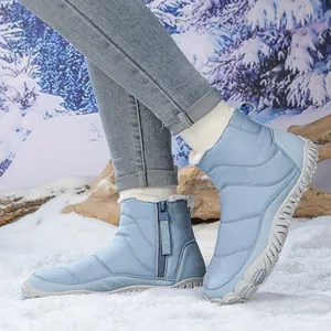 Women Men Winter Snow Boots Waterproof Quilted Mid-Top Warm Faux Fur Lined Non-Slip Rubber Sole Side Zipper Outdoor Cold Proof Boots