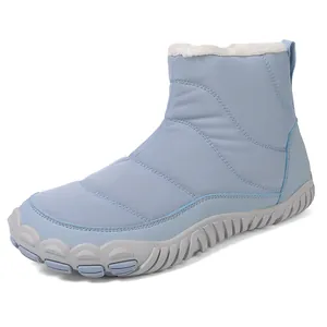 Waterproof light blue winter snow boots with warm faux fur lining and non-slip soles