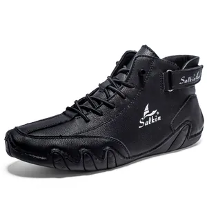 Schwarze High-Top Lederstiefel mit Oktopus-Nähten und Klettverschluss von Salkin
