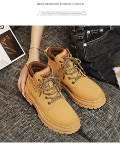 Detailed macro shot of durable rubber sole on fashion leather yellow boots for outdoor wear