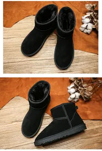 Détail de bottes de neige en cuir noir avec doublure chaude et semelle antidérapante