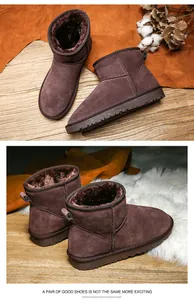 Détails de bottes de neige en cuir marron avec doublure en fourrure et semelle antidérapante