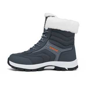 Gefütterte Navy Schneestiefel mit weißem Kunstfellbesatz und robuster Gummisohle für Damen