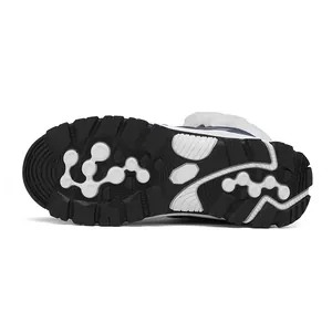 Detail of winter snow boot rubber outsole with anti-slip tread and warm fleece lining