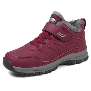 Bottes de neige d'hiver bordeaux avec velcro et semelles extérieures antidérapantes