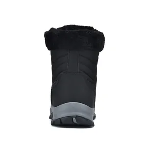 Rear view of waterproof winter snow boots featuring quilted upper and thick non-slip rubber sole