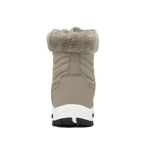 Rear view of winter snow boots featuring warm faux fur lining and anti-slip rubber soles