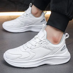 Weiße Herren Sportschuhe aus Leder mit dicker rutschfester Sohle für Freizeit und Laufen