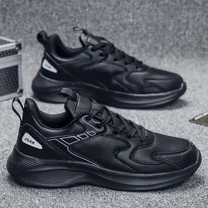 Schwarze Herren-Sportschuhe aus Leder mit dicker Dämpfung und JGAK-Druckverzierung
