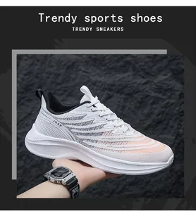 Detail of white knit running shoe with purple and orange gradient wave patterns