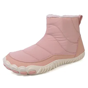 Waterproof warm pink snow boots with thick white faux fur lining and non-slip rubber soles